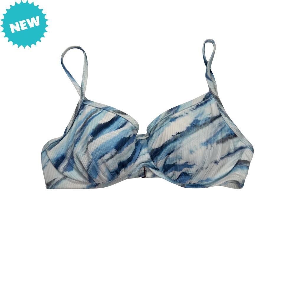Shade & Shore Bikini Top Women's 34C Blue White Removable Pads Adjustable NWT